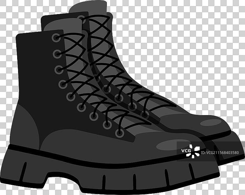 一双黑色系带旅游军靴图片素材