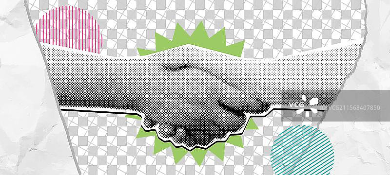 半色调握手拼贴双赢交易混合图片素材