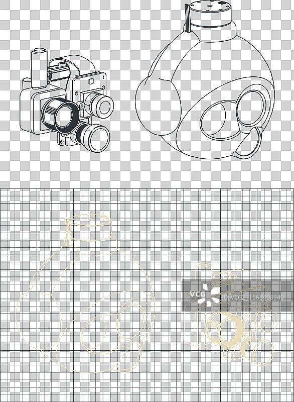 封闭球形云台相机等轴测蓝图图片素材