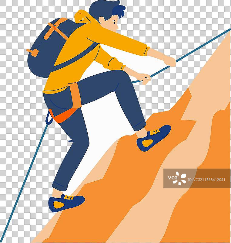 男子使用绳索攀登陡峭的山峰，冒险之旅图片素材