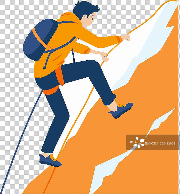 年轻男性登山者攀爬陡峭的悬崖图片素材