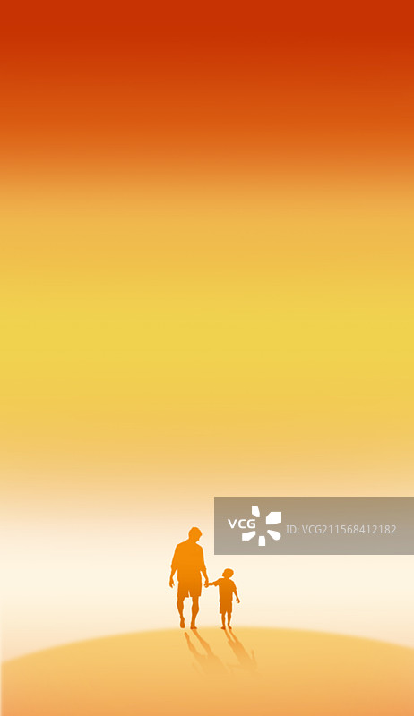 渐变橙色父子互动牵手有爱父亲节背景插画图片素材