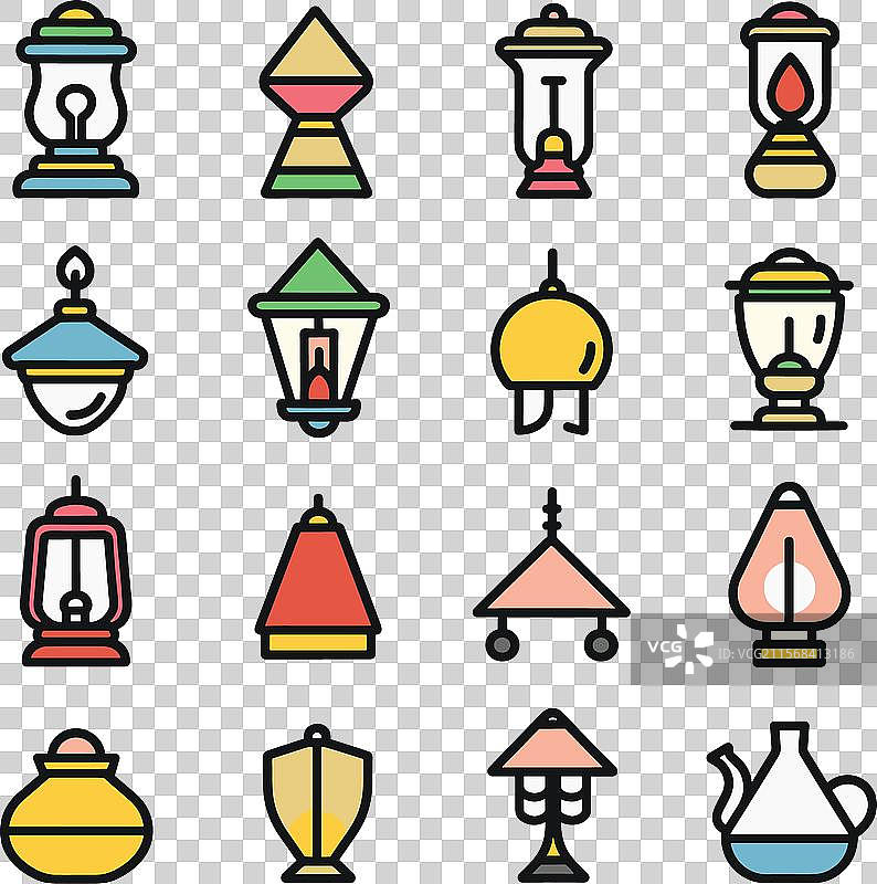 一组各种色彩斑斓的平面设计风格灯具图片素材