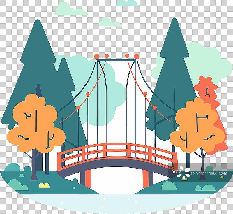 横跨宁静水面的悬索桥图片素材