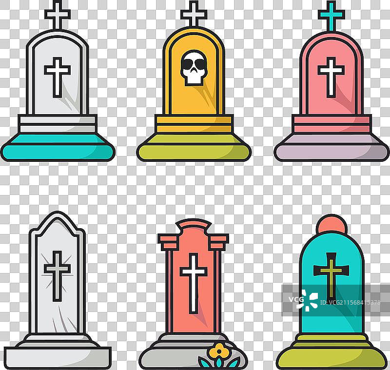 六个色彩斑斓的卡通墓碑图片素材