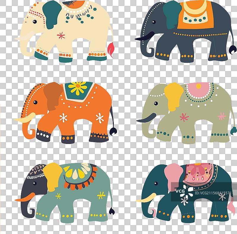 装饰华丽的彩色大象与艺术图案图片素材