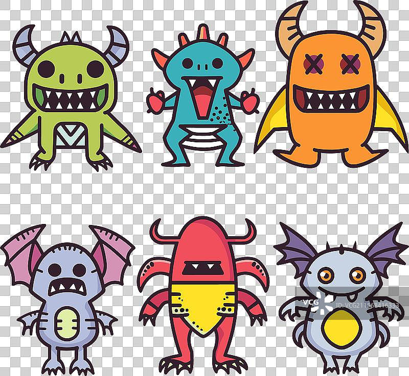 可爱的卡通怪兽，色彩缤纷图片素材