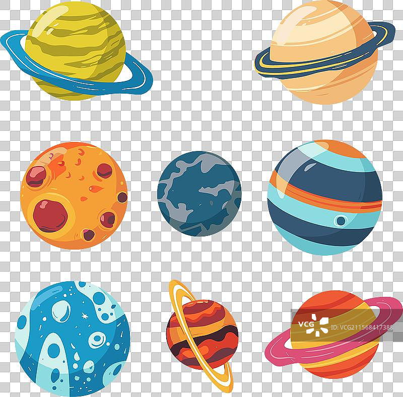 色彩缤纷的卡通行星集合在太空中图片素材