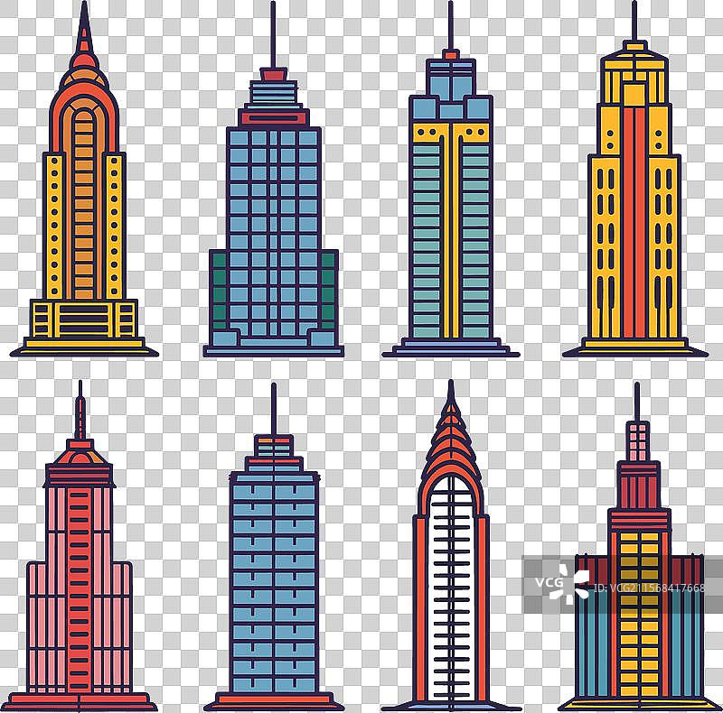 多彩的摩天大楼设置不同图片素材