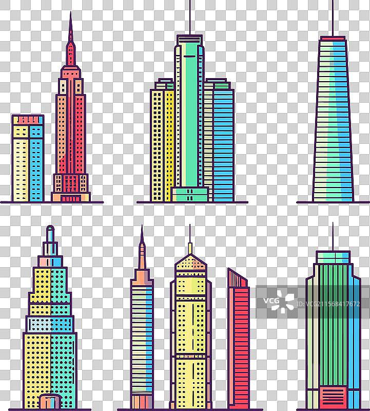 色彩斑斓的六座摩天大楼图片素材