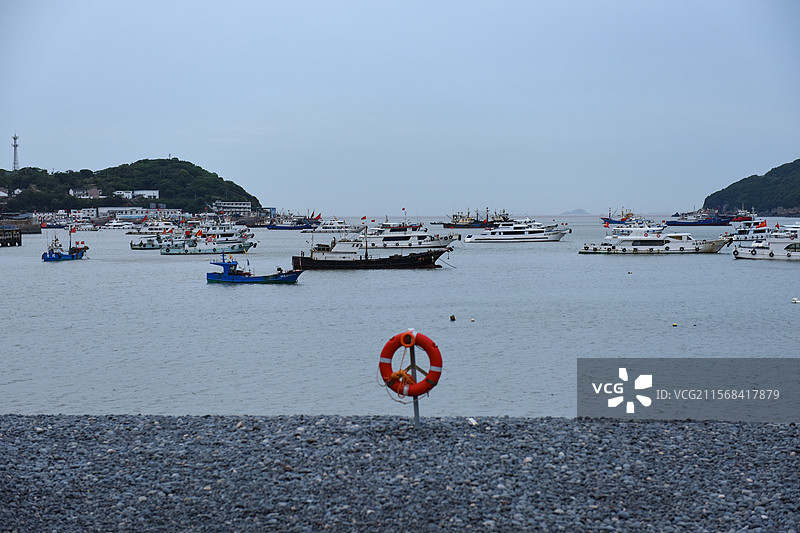 舟山小乌石塘鹅卵石沙滩风景区全景风光图片素材