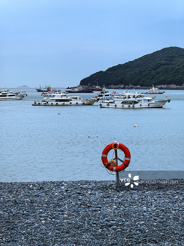 舟山小乌石塘鹅卵石沙滩风景区全景风光图片素材