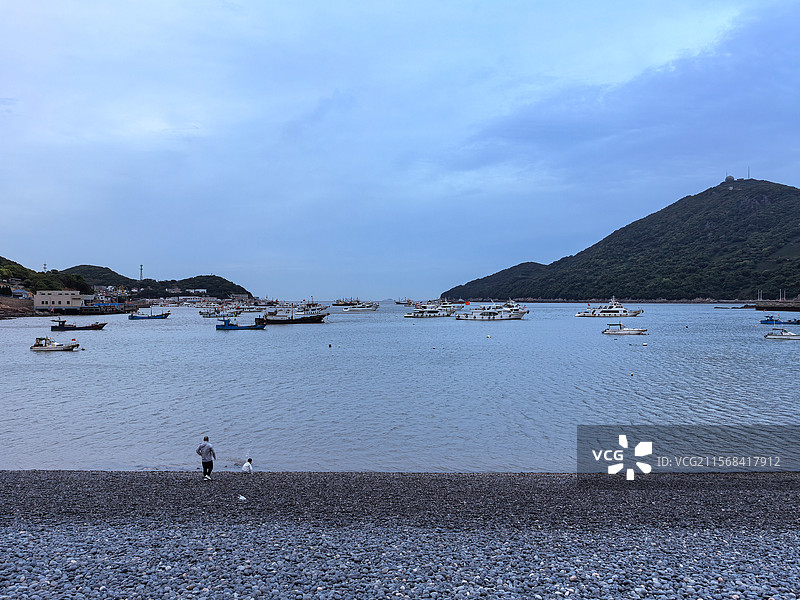 舟山小乌石塘鹅卵石沙滩风景区全景风光图片素材