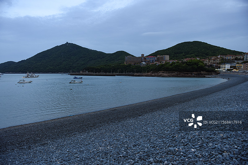 舟山小乌石塘鹅卵石沙滩风景区全景风光图片素材