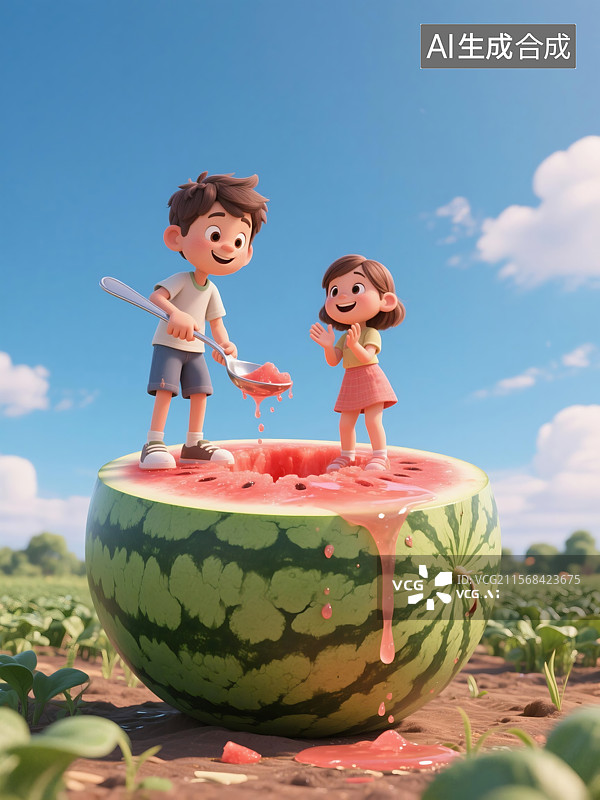 【AI数字艺术】吃西瓜图片素材