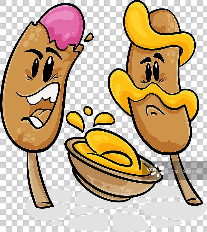 搞笑的卡通角色：玉米热狗和香肠图片素材