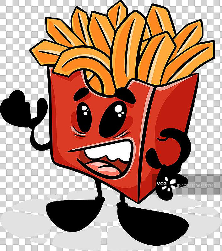 搞笑的薯条袋卡通角色，孤立展示图片素材