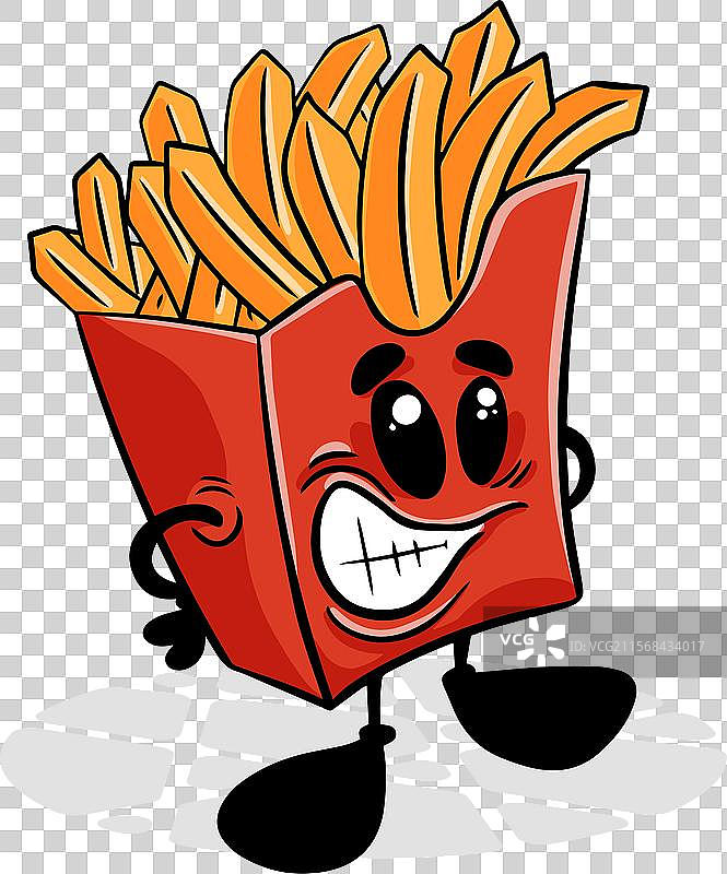 搞笑的薯条袋卡通角色，孤立展示图片素材