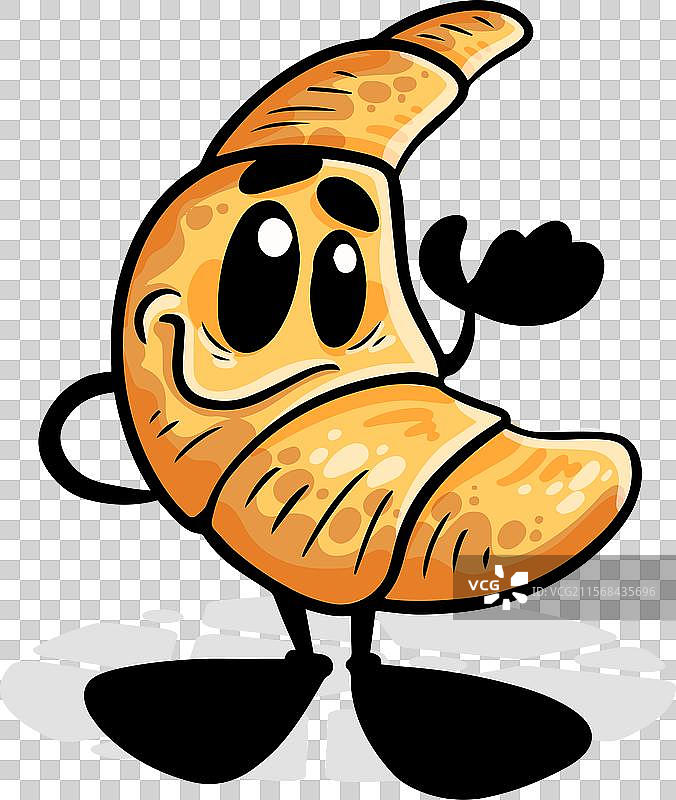 搞笑的可颂面包卡通角色，独立展示图片素材