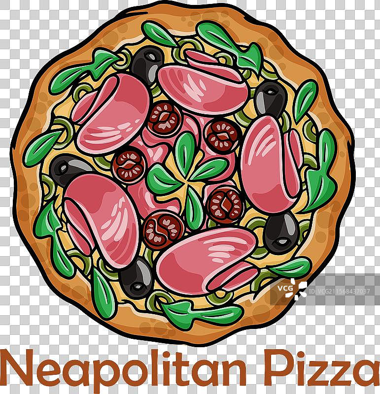 烤牛肉、朝鲜蓟和墨西哥胡椒的比萨饼图片素材