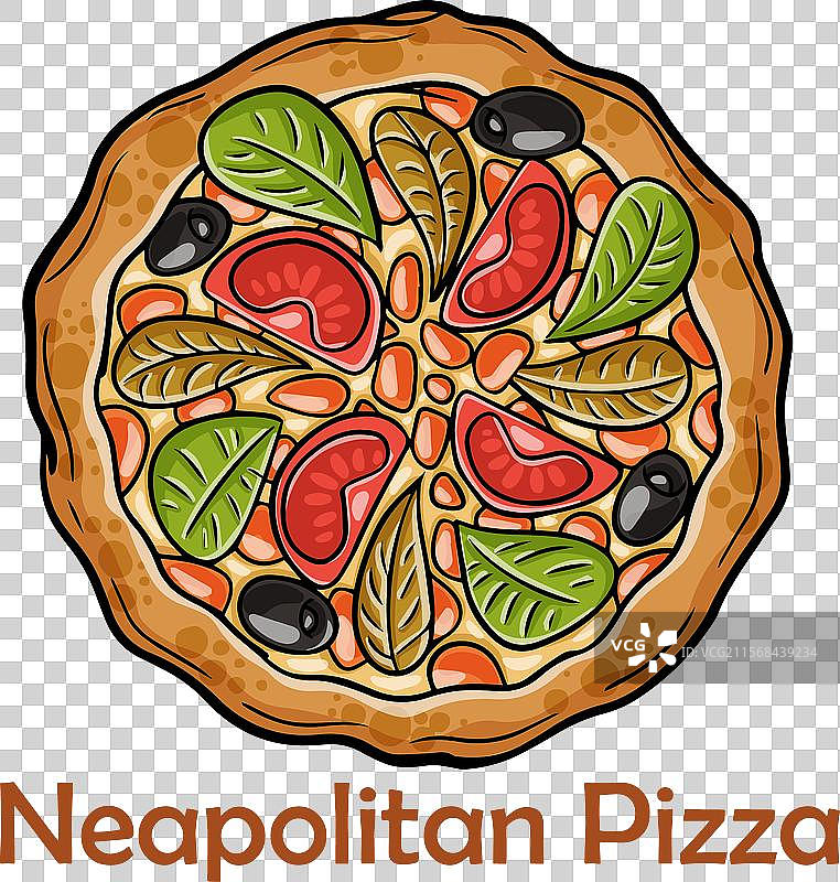 凯撒披萨配鸡肉、凤尾鱼和罗马生菜图片素材