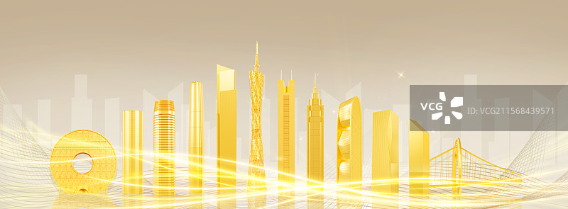 3D渲染的金色广州城市会议海报广州地标插画图片素材