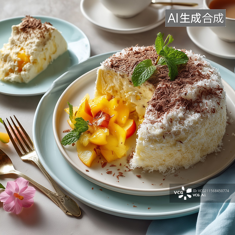 【AI数字艺术】餐桌上摆满布丁甜点的特写镜头图片素材