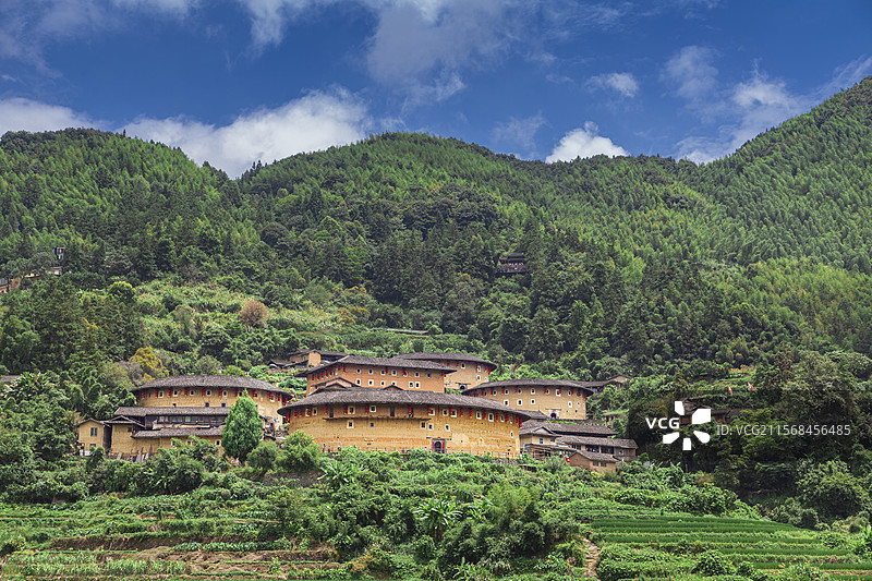 漳州田螺坑土楼群与土楼内部图片素材