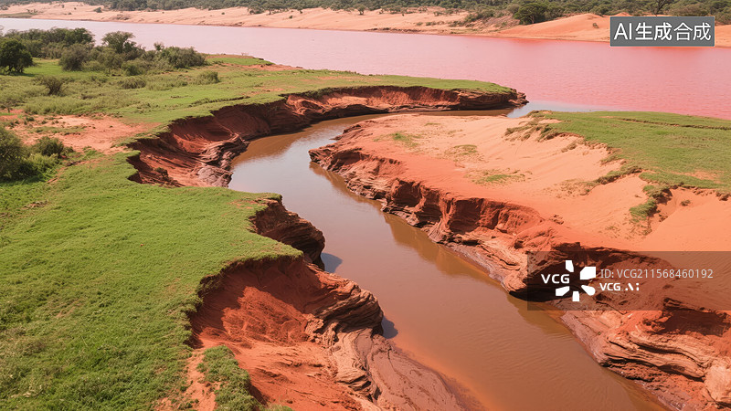 【AI数字艺术】红土河岸的自然景观图片素材