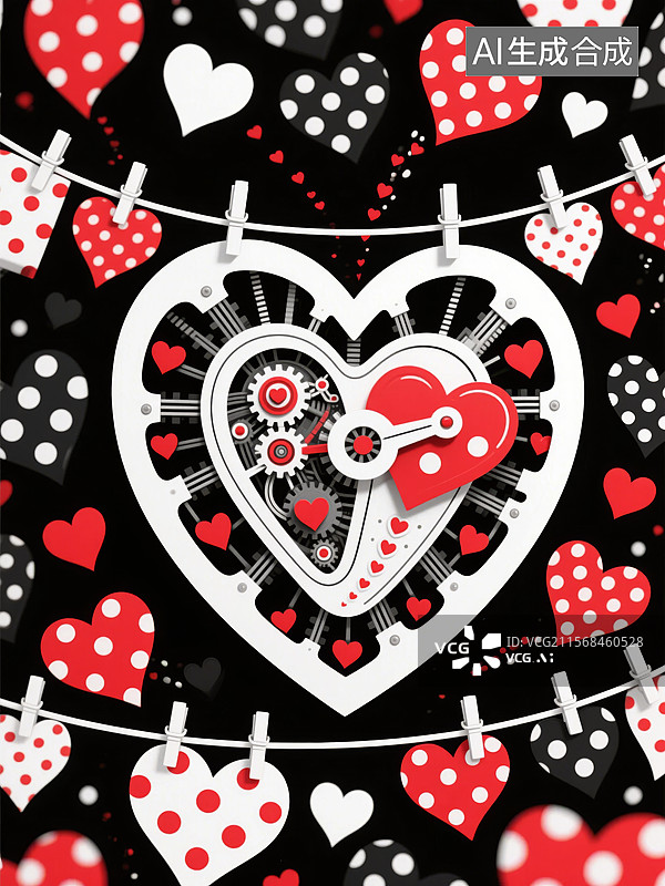 【AI数字艺术】机械齿轮与心形图案的创意设计图片素材
