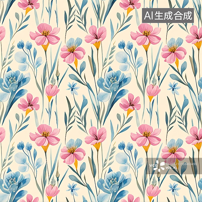 【AI数字艺术】无缝拼接四方连续图清新复古风格印花图案图片素材