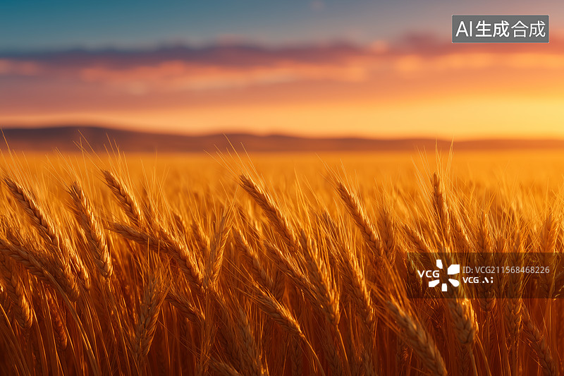 【AI数字艺术】夕阳下的麦田图片素材