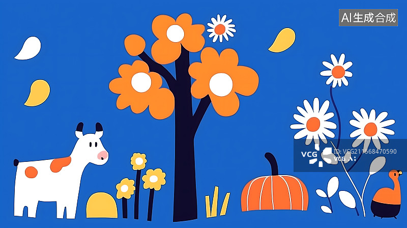 【AI数字艺术】关于森林的图像设置：树、动物，儿童插画图片素材