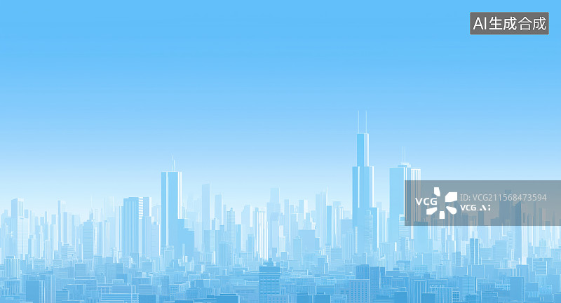 【AI数字艺术】蓝色城市天际线图片素材
