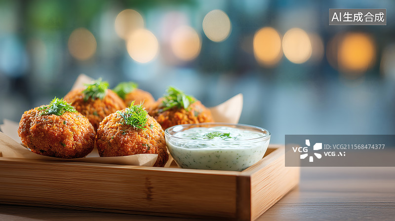 【AI数字艺术】街头上一盘美味的炸肉丸子图片素材