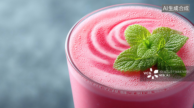 【AI数字艺术】一杯草莓奶昔特写图片素材
