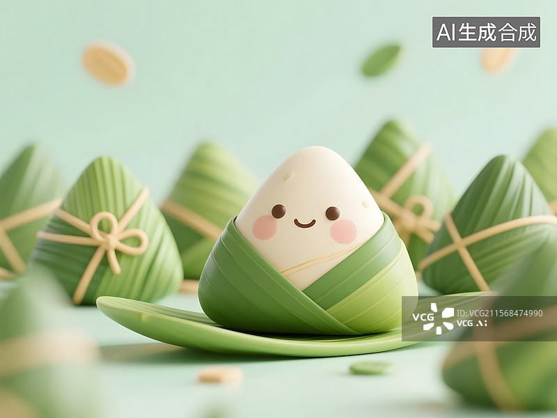 【AI数字艺术】端午节粽子的三维渲染插图图片素材