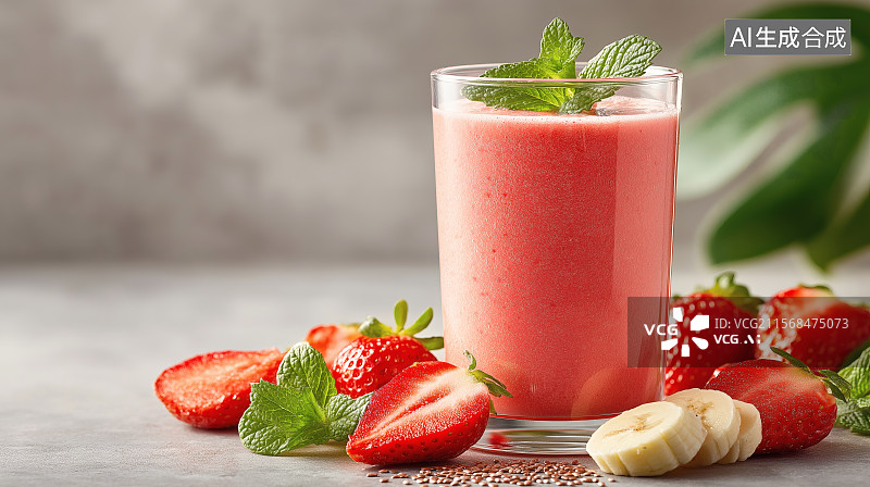 【AI数字艺术】一杯草莓奶昔图片素材