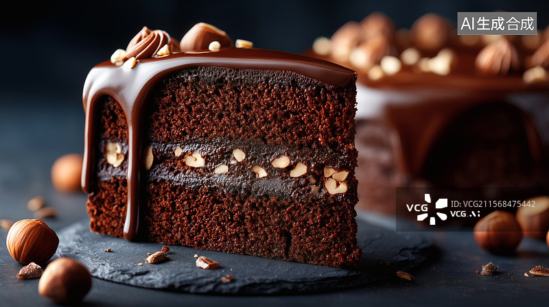 【AI数字艺术】一块巧克力坚果蛋糕图片素材