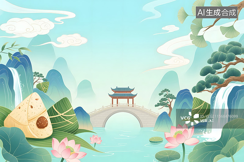 【AI数字艺术】端午节粽子的3D美食插图图片素材