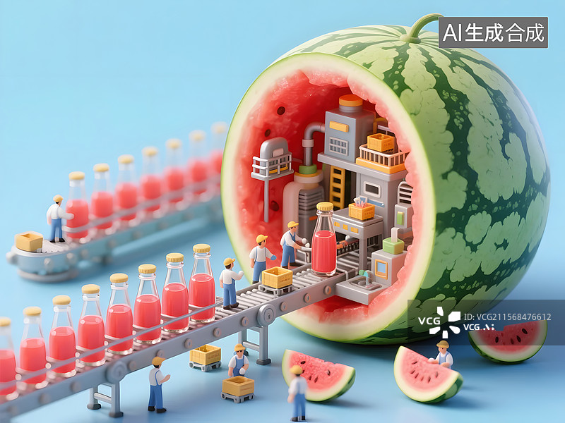 【AI数字艺术】夏天大暑节气的西瓜三维渲染图片素材