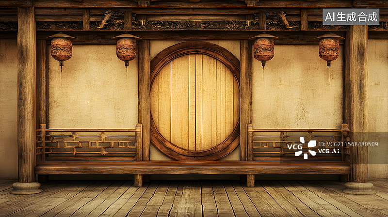 【AI数字艺术】古代建筑前庭门脸图片素材