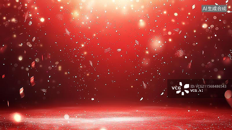 【AI数字艺术】红色背景飘落金色碎屑图片素材