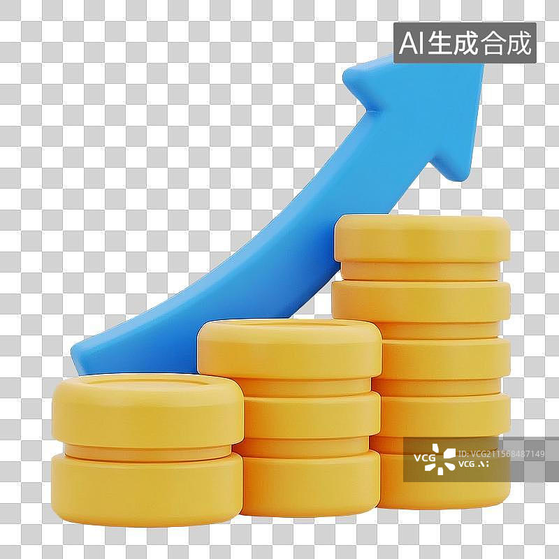 【AI数字艺术】3d金币增长示意图片素材