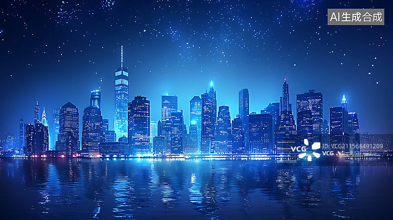 【AI数字艺术】城市天际线科技概念插画背景图片素材