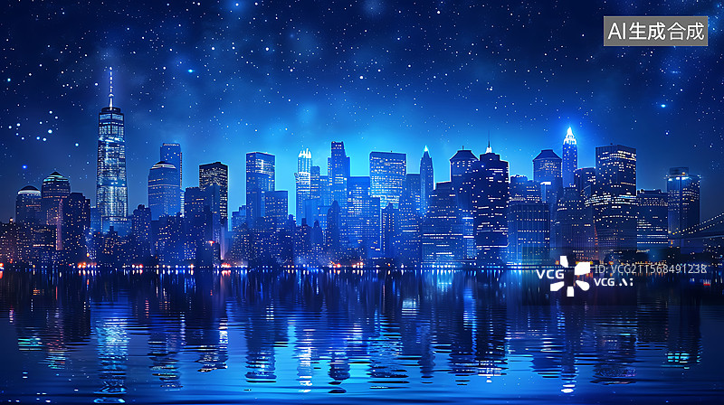 【AI数字艺术】城市天际线科技概念插画背景图片素材