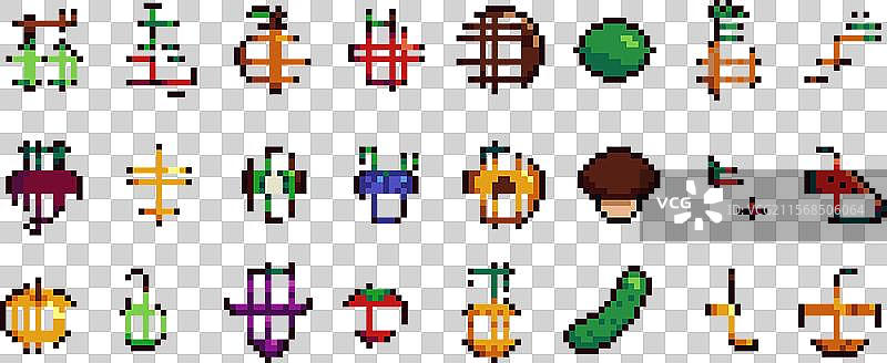 复古像素艺术食品孤立图标，8位风格图片素材