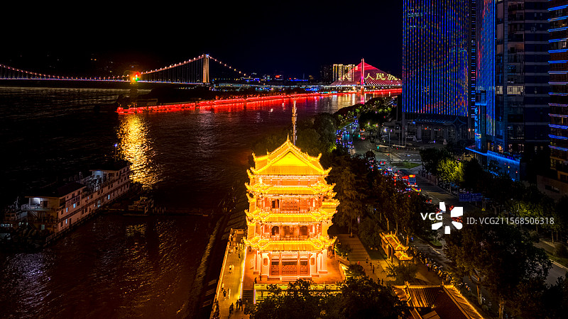 宜昌地标镇江阁夜色图片素材