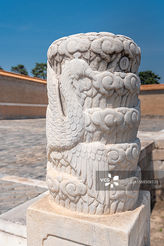 河北保定易县清西陵道光慕陵三孔石平桥二十四节气凤纹望柱图片素材