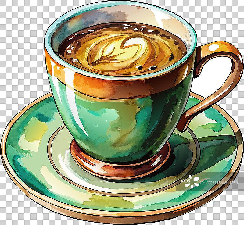 一杯上面有心形图案的咖啡放在图片素材